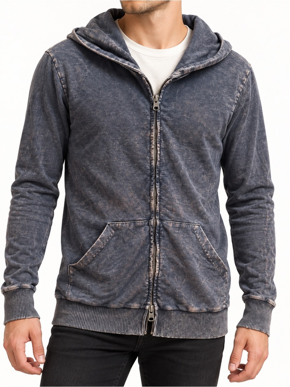 Cohesive & Co Acid Wash Double Zip Hoodie Y2K Grunge Men’s M